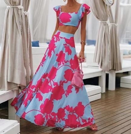 Kiara - Sexy dvoudílné letní šaty s boho potiskem