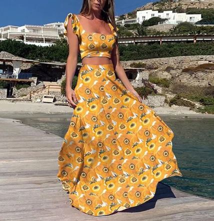 Kiara - Sexy dvoudílné letní šaty s boho potiskem