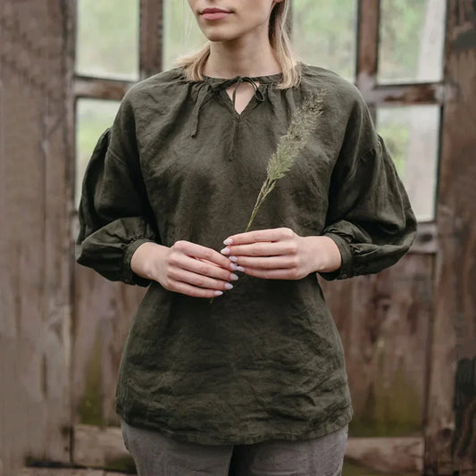 Jazmy - Dámská lněná halenka s dlouhými rukávy