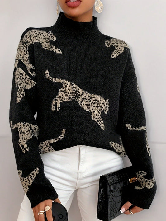Dámský rolák s leopardím vzorem | elegantní - dlouhý rukáv - podzim a zima