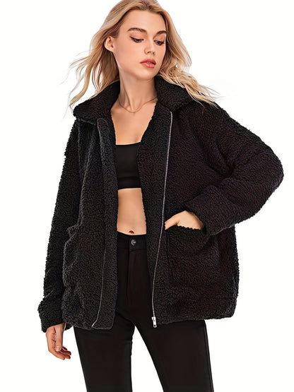 Yessenia - stylový plyšový kabát na zip
