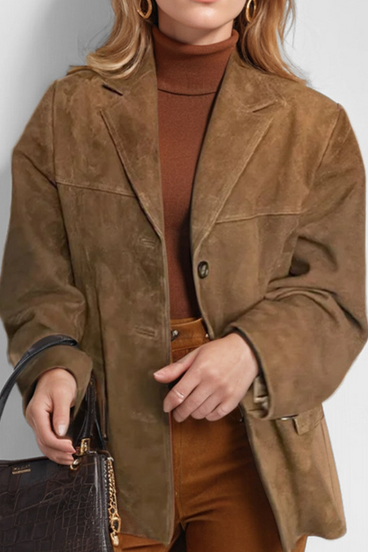 Coralie - Vintage kávový kabát s kapsami a knoflíky