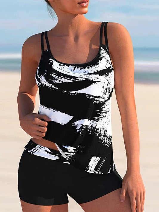 LD Plus Size Swimwear lehce pruhované tankiny bez rukávů