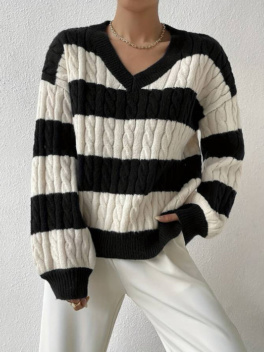 Abigael Trui | Casual V-Hals Gestreepte Trui