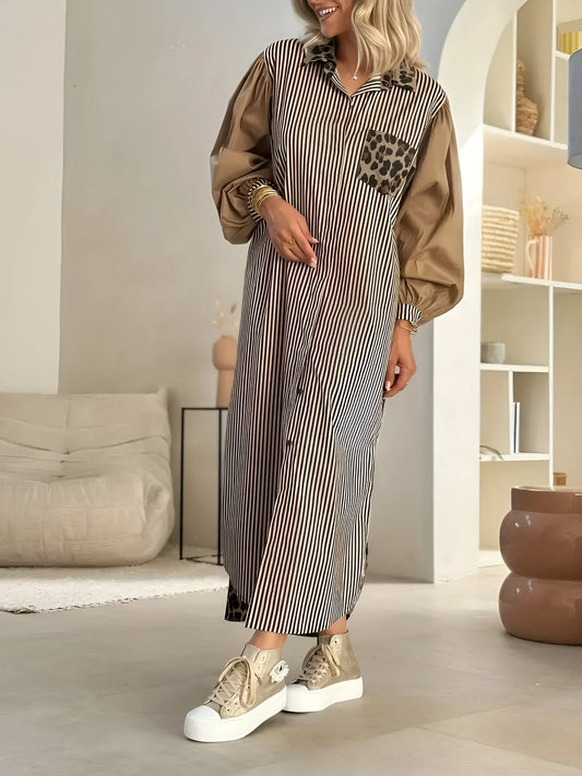 Cerulean | Stylové maxi šaty s leopardím vzorem a pruhy