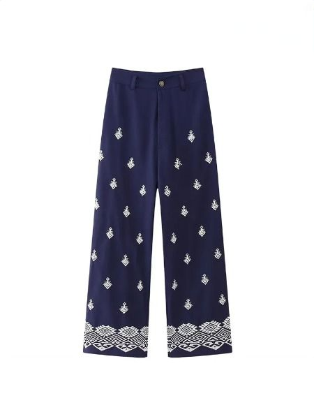 Sophie - Vintage vyšívané kalhoty s rovnými nohavicemi