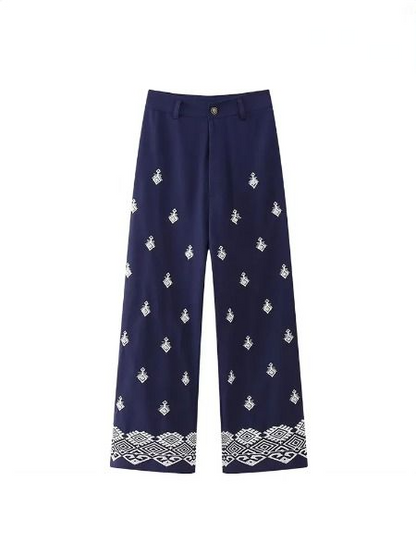 Sophie - Vintage vyšívané kalhoty s rovnými nohavicemi