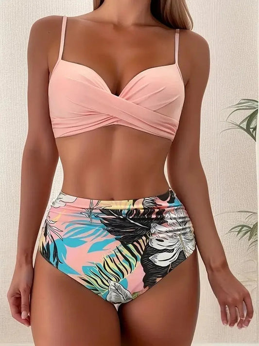 Dámské bikiny - Tropical Collection - zářivý potisk, výstřih do V, nastavitelná ramínka - ideální pro slunečné dny