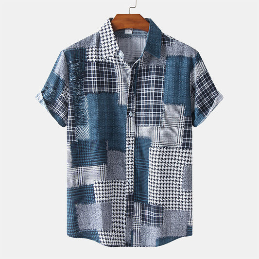 Pánská košile s abstraktním potiskem a krátkými rukávy v retro stylu