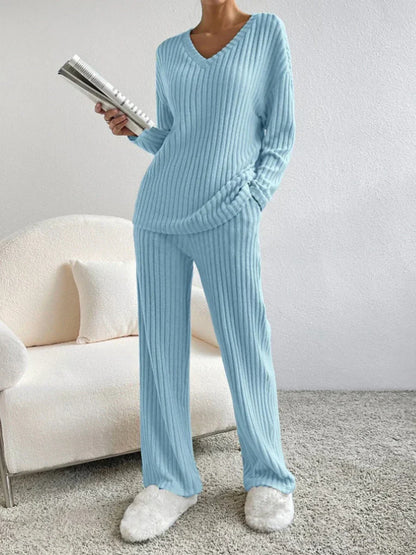 Shanna Fashion - Elegantní a stylové podzimní žebrované dámské oblečení s výstřihem do V