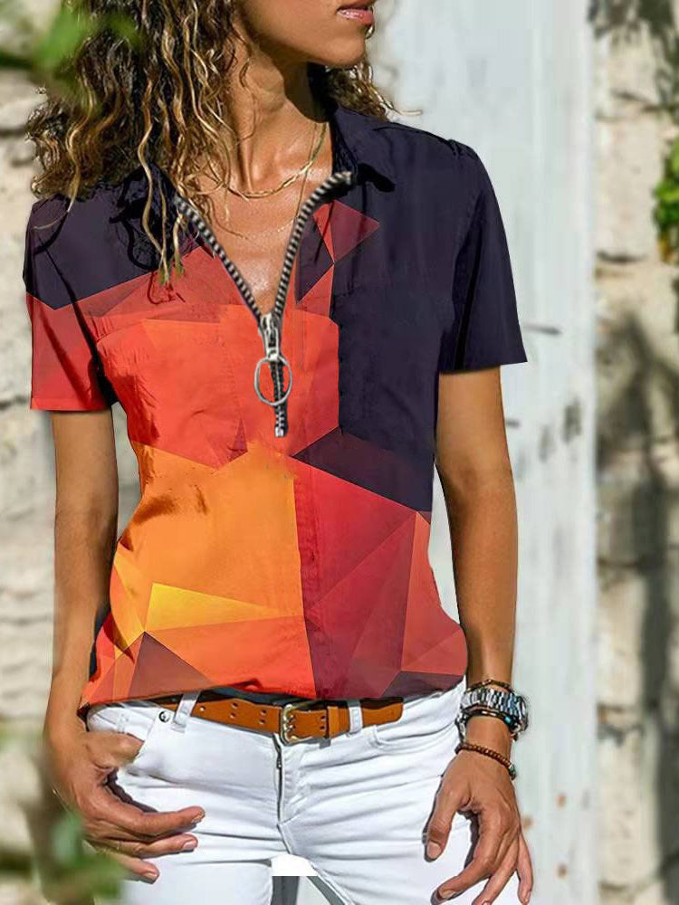 LD Bohemian West Ethnic Zip Top tričko s krátkým rukávem
