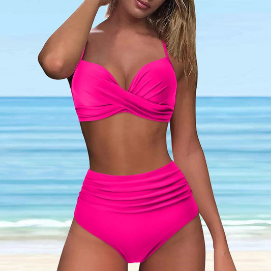 Bikiny s vysokým pasem a horním dílem s otočným předním dílem
