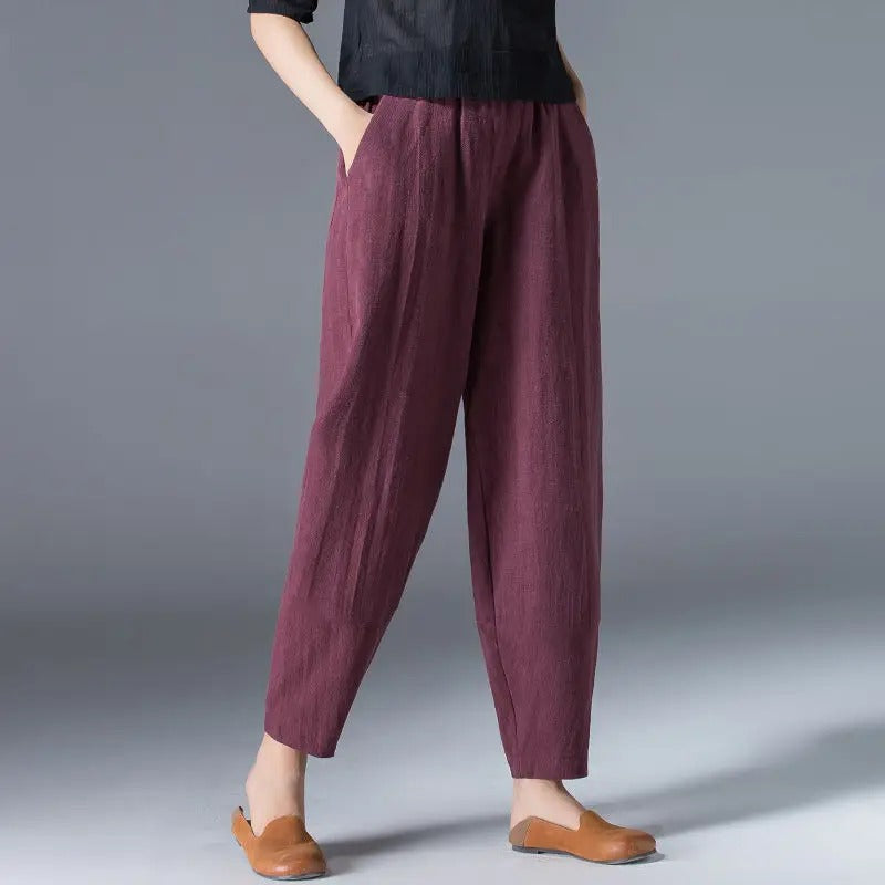 Puff kalhoty z bavlny a konopí pro ženy Fashion