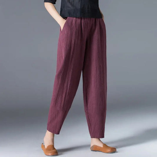 Puff kalhoty z bavlny a konopí pro ženy Fashion