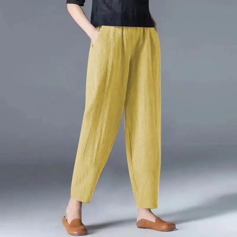 Puff kalhoty z bavlny a konopí pro ženy Fashion