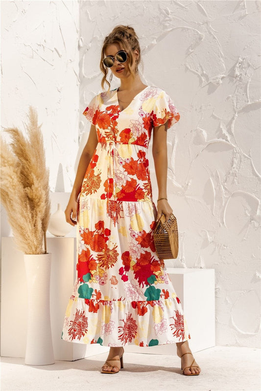 "Kailani" Elegantní designové maxi šaty s potiskem s potiskem.