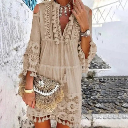 Adelaide - Boho krajkové mini šaty