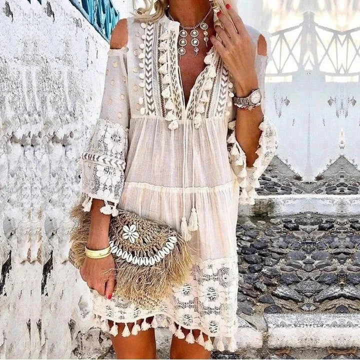 Adelaide - Boho krajkové mini šaty