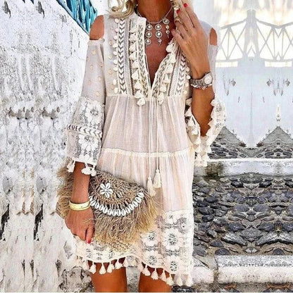 Adelaide - Boho krajkové mini šaty