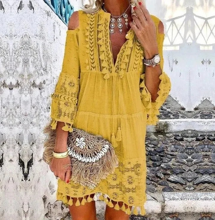Adelaide - Boho krajkové mini šaty