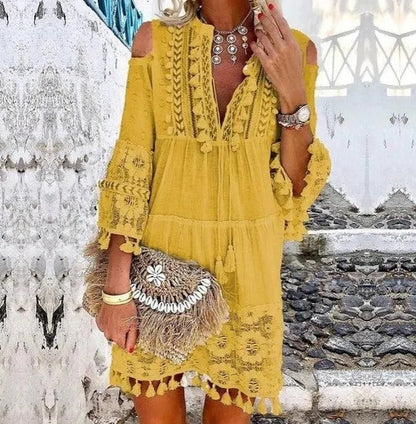 Adelaide - Boho krajkové mini šaty