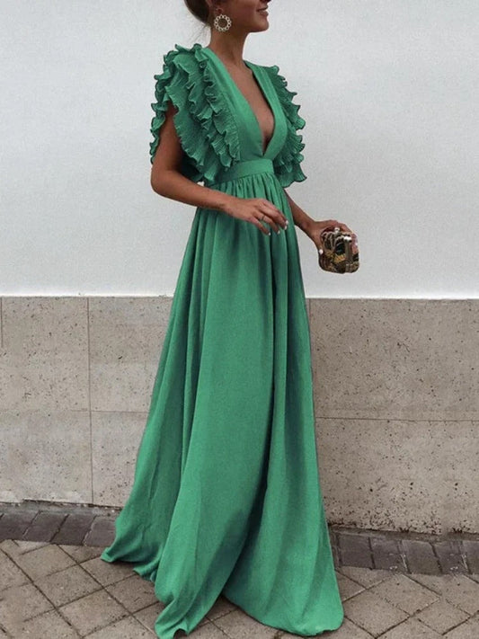 Helena - Elegantní šaty s výstřihem do V a nařasenými rukávy