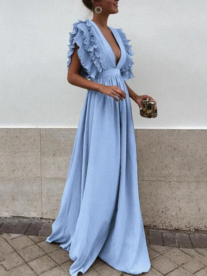 Helena - Elegantní šaty s výstřihem do V a nařasenými rukávy