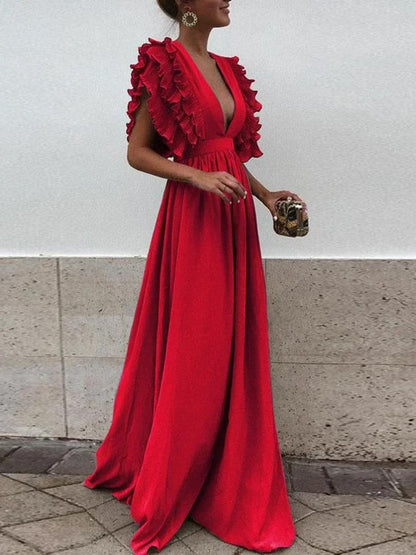 Helena - Elegantní šaty s výstřihem do V a nařasenými rukávy