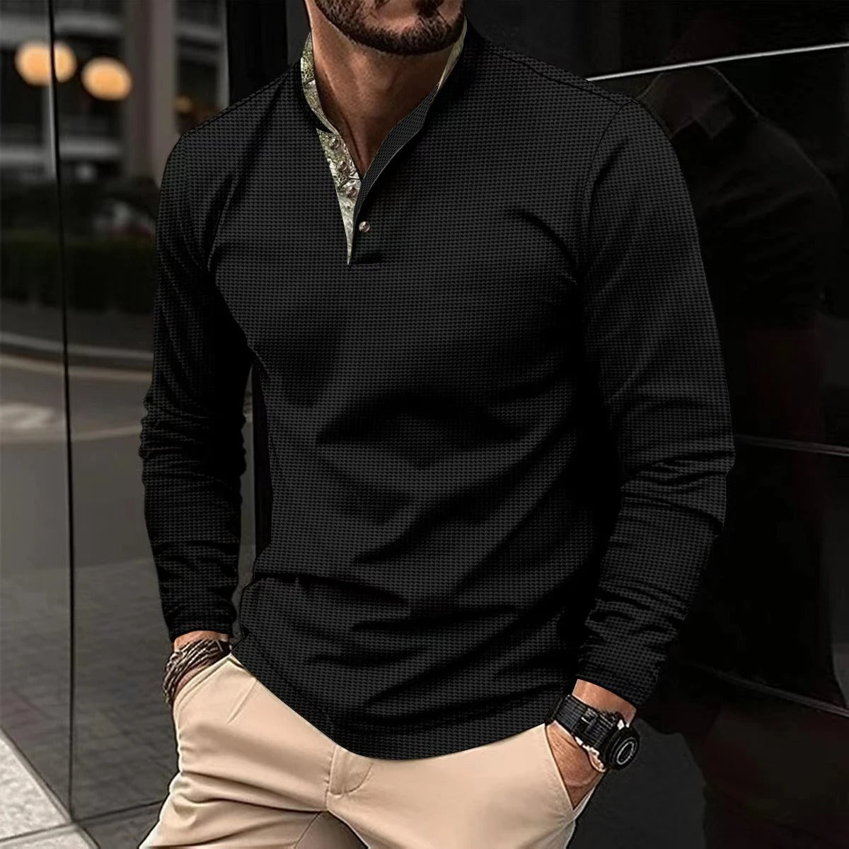 Alexander Polo | Stylová pánská polokošile s dlouhým rukávem a barevným límcem