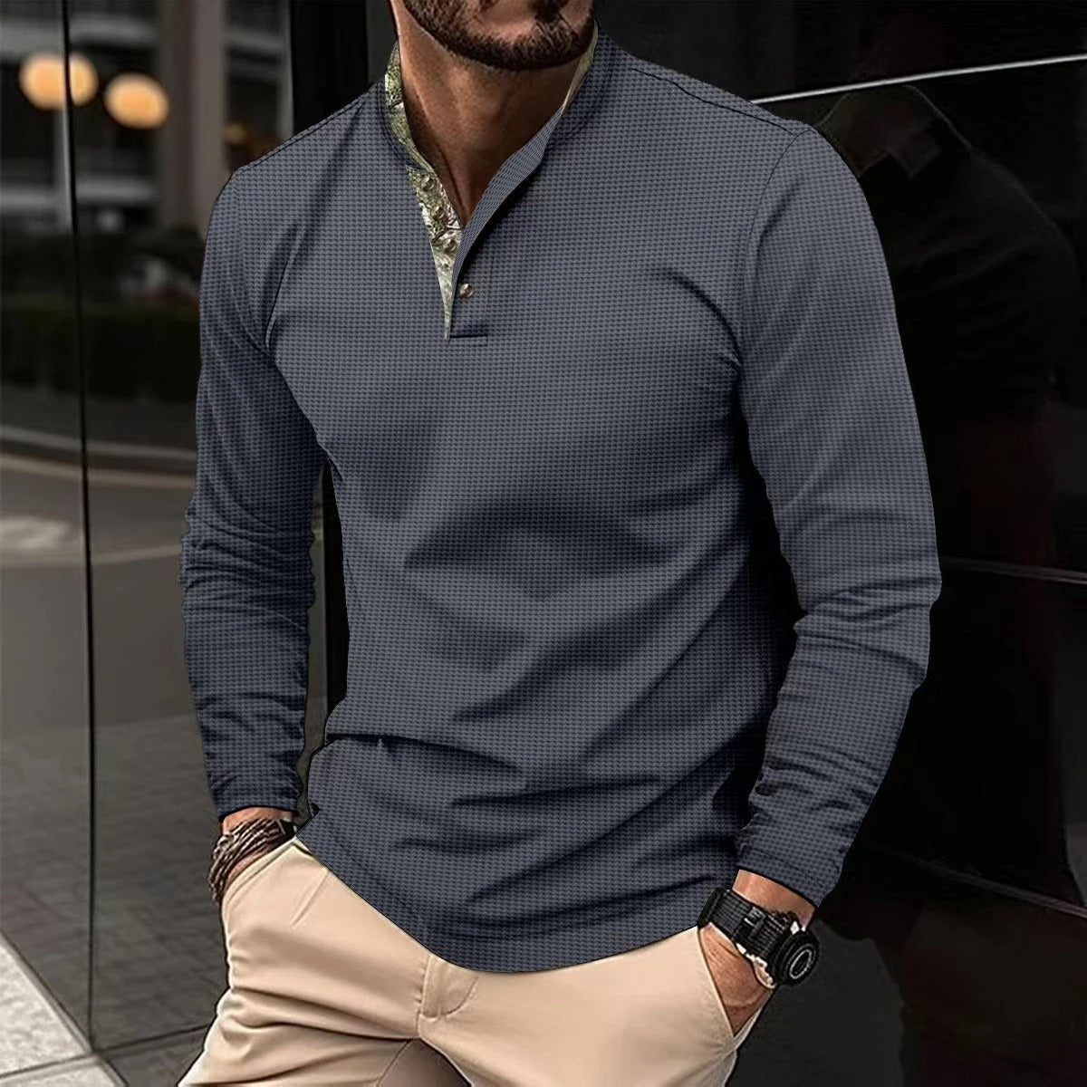 Alexander Polo | Stylová pánská polokošile s dlouhým rukávem a barevným límcem