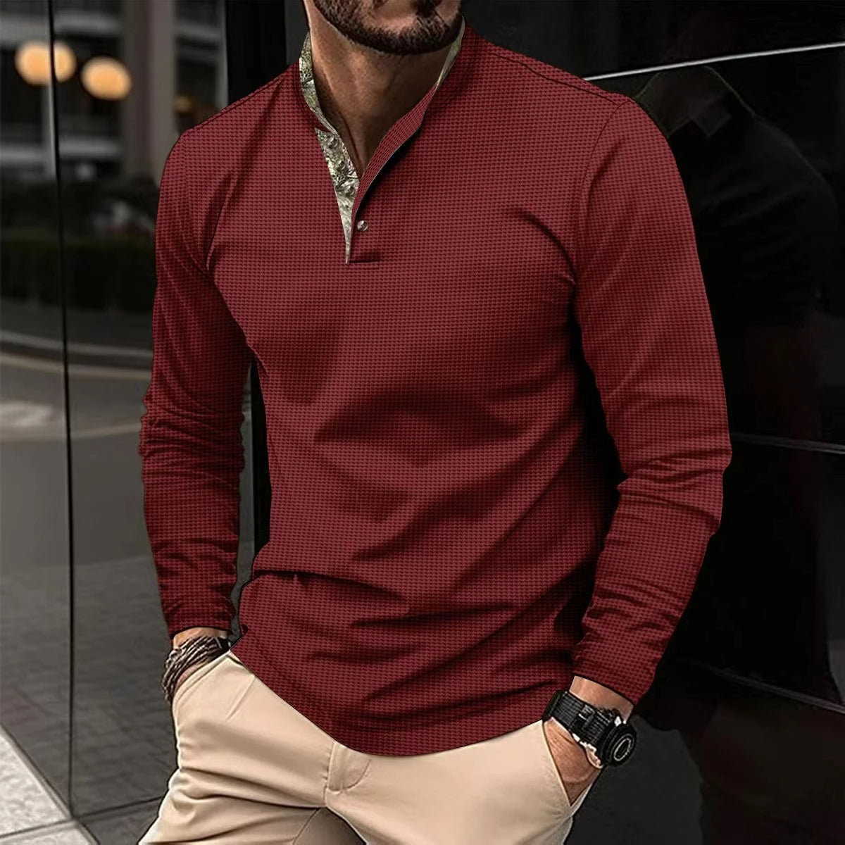 Alexander Polo | Stylová pánská polokošile s dlouhým rukávem a barevným límcem