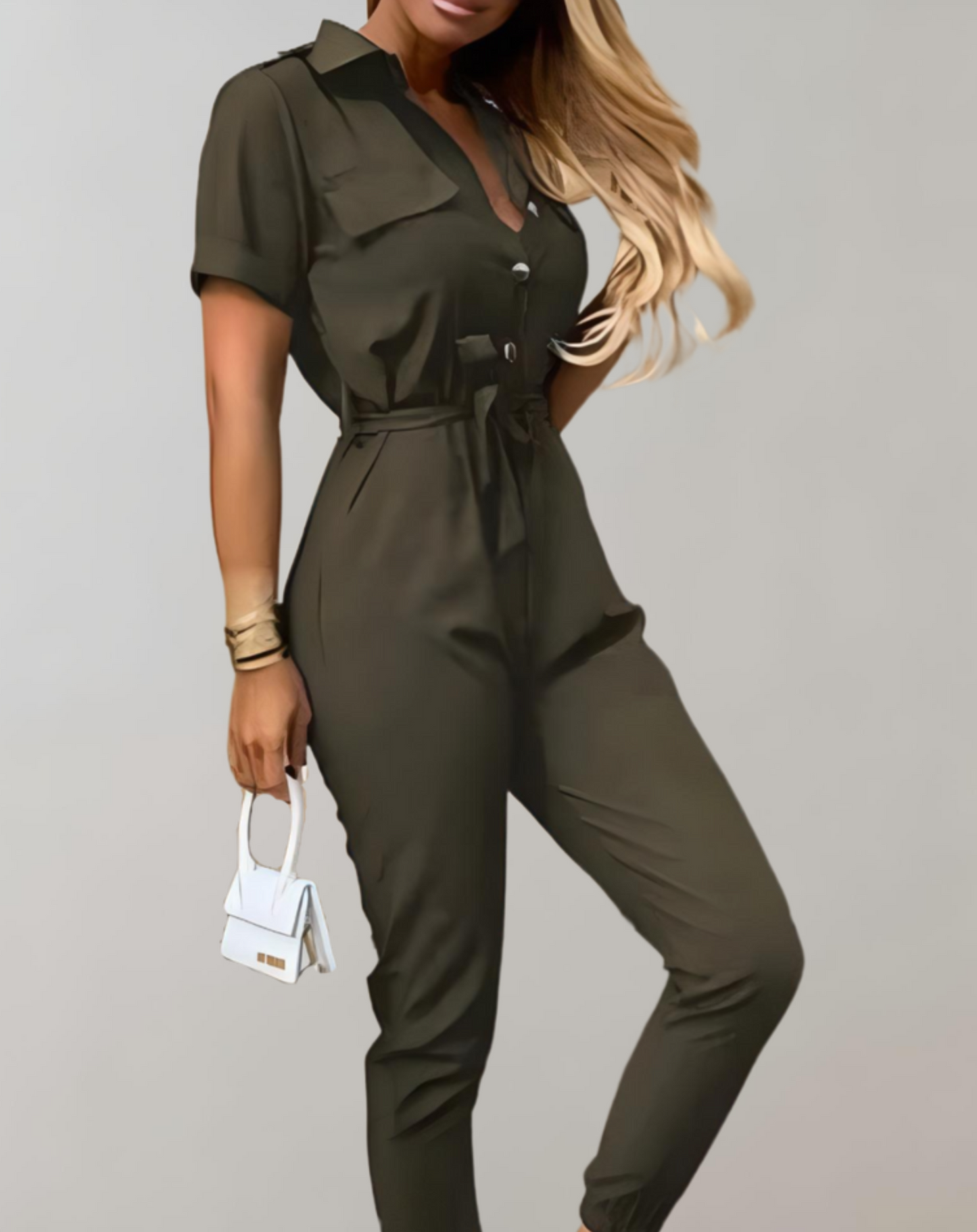 Cléa - Bodycon overal s knoflíky a motýlkem
